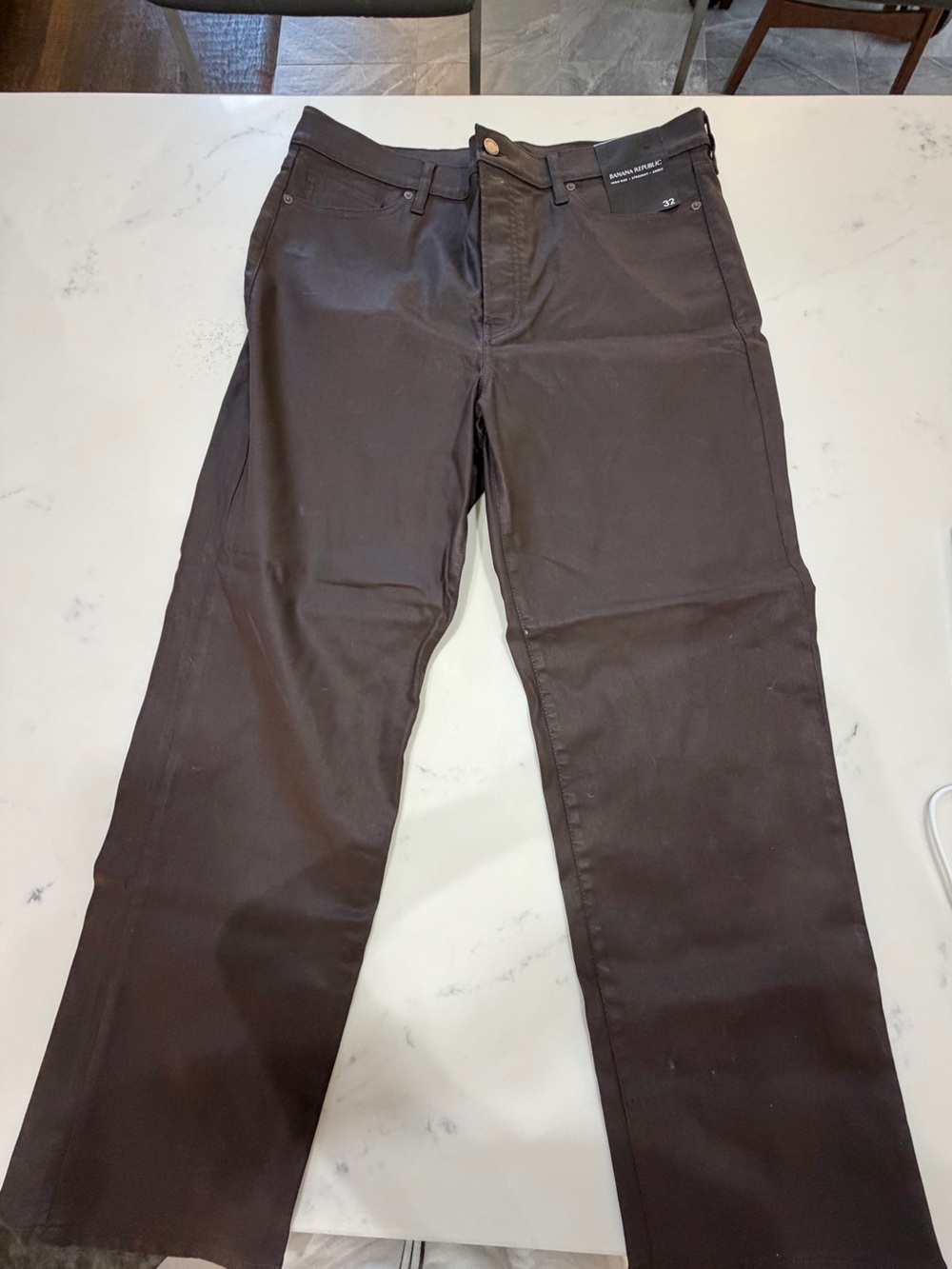 Banana Republic Women's Dark Brown Straight Leg High rise Jeans, coated denim